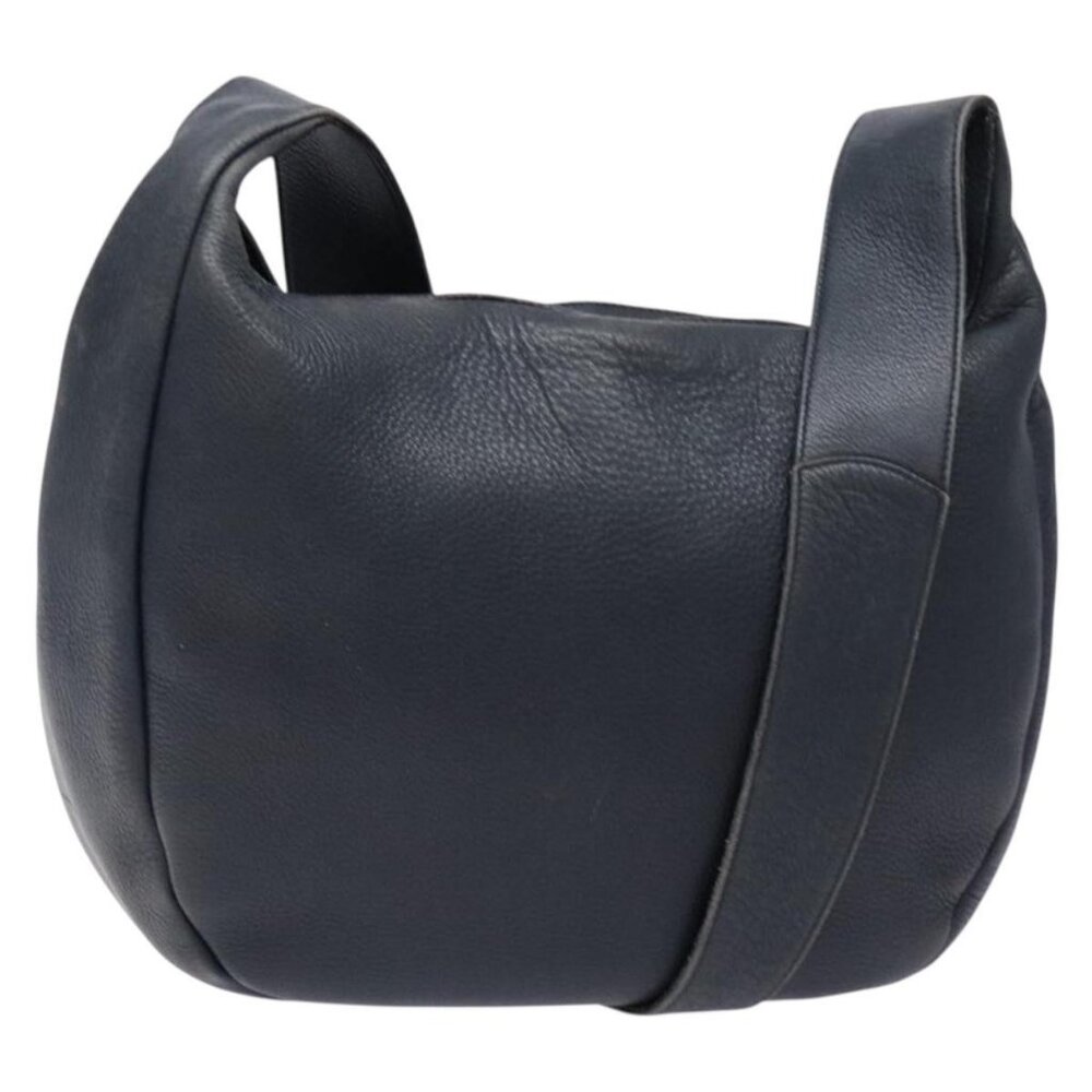 Authentic Salvatore Ferragamo Gancini Shoulder Bag Leather Navy Gold